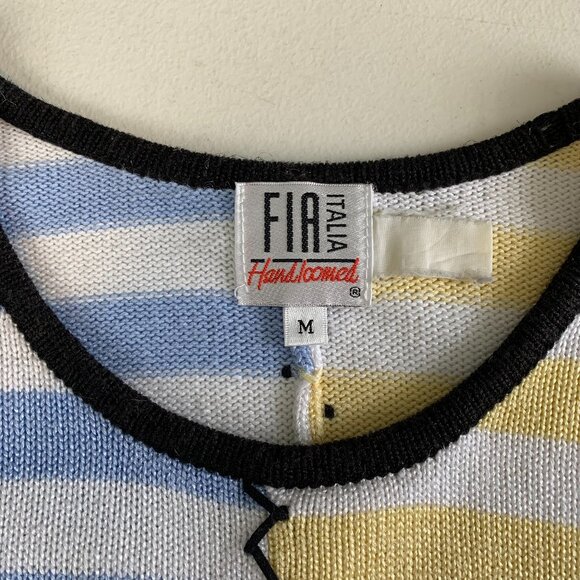 Vintage Via Italia Sweater Womens Medium Short Sleeve Cropped Striped Hand Comb - Picture 4 of 7